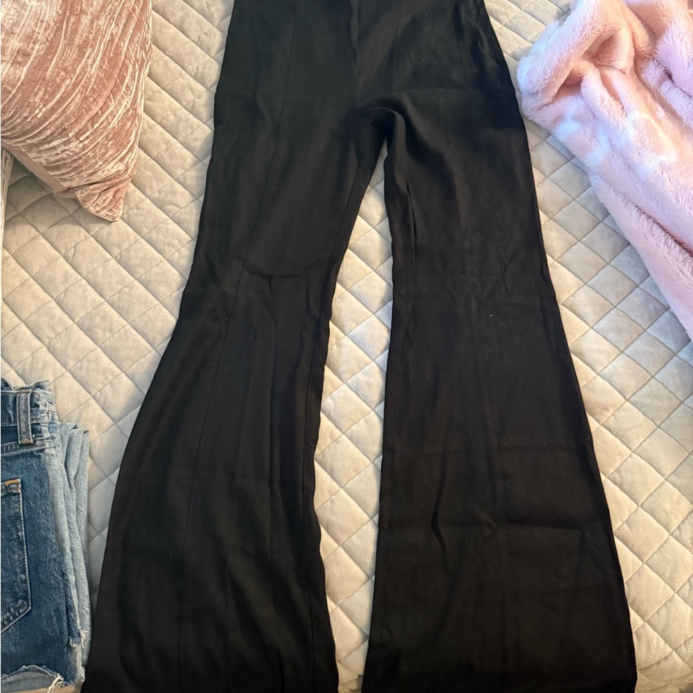 Anthropologie Linen Black High-Rise Flare Pants